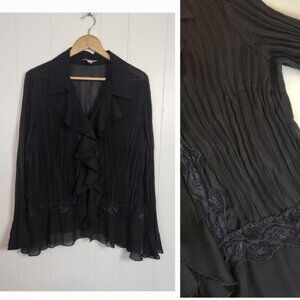 Vintage Y2K 90s Black Sheer Ruffle Lace Blouse 1990s Whimsygoth Womens Size 1X